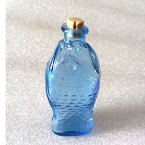 Vtg 3" Dr. Fisch's Bitters Ice Blue Glass Bottle Wheaton Glassworks Reproduction